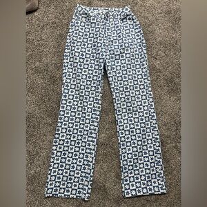 Women’s Blue Patterned Pants // stretch denim